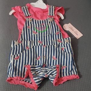 NWT baby girl Denim watermelon overall set
